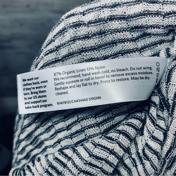 EILEEN Fisher Organic Linen Blend Striped Open Cardigan Sweater White Gray 1-2XL - Picture 11 of 13
